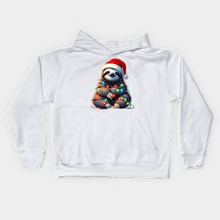 Sloth Wrapped In Christmas Lights Kids Hoodie